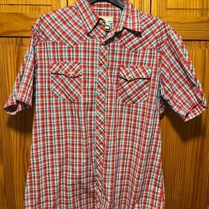 Wrangler Red/Blue Plaid Short Sleeve Pearl Snap Shirt Size XL